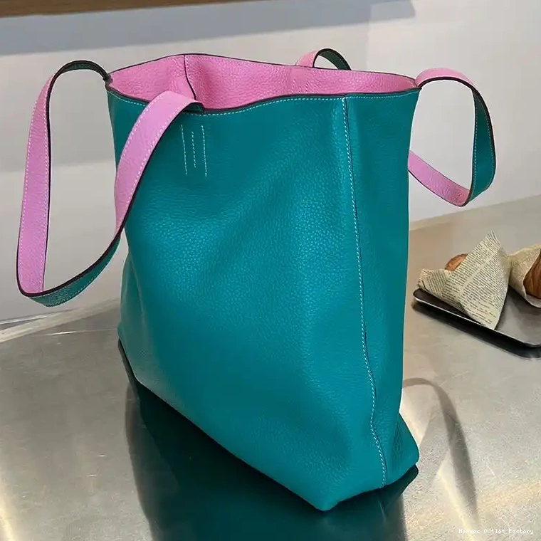 Affordable In Leather Sens Hermes Teal Clemence Double Pink Bag 0416